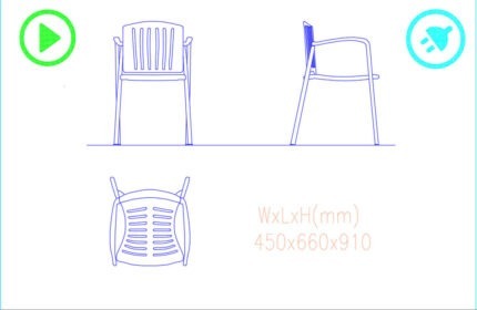 Plastic Monobloc Arm Chair 450x660x910 CAD block