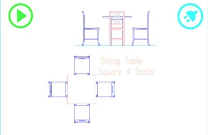 Wood Dining Table Square 4 Seats CAD block