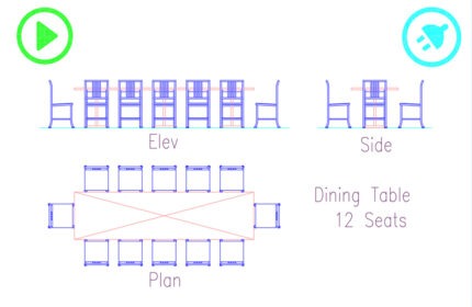 Wood Dining Table 12 Seats CAD Block