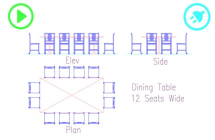 Wood Dining Table 12 Seats Wide CAD Block