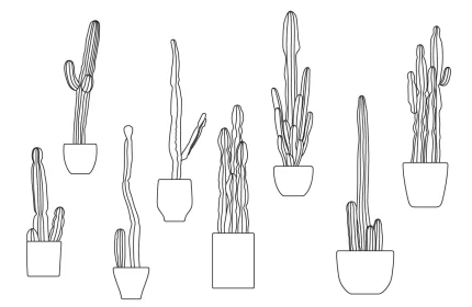 Potted Cacti Plants CAD Block