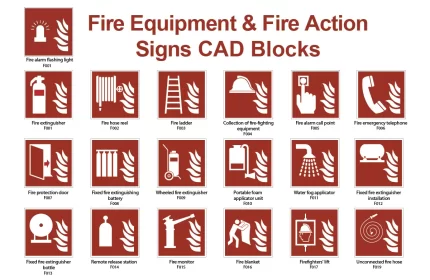 ISO 7010 Fire Equipment & Fire Action Signs CAD Blocks