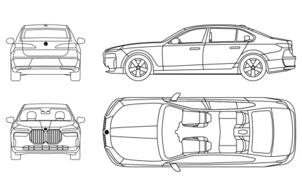BMW i7 Limousine 2025 Car CAD Blocks (DWG PDF SVG)