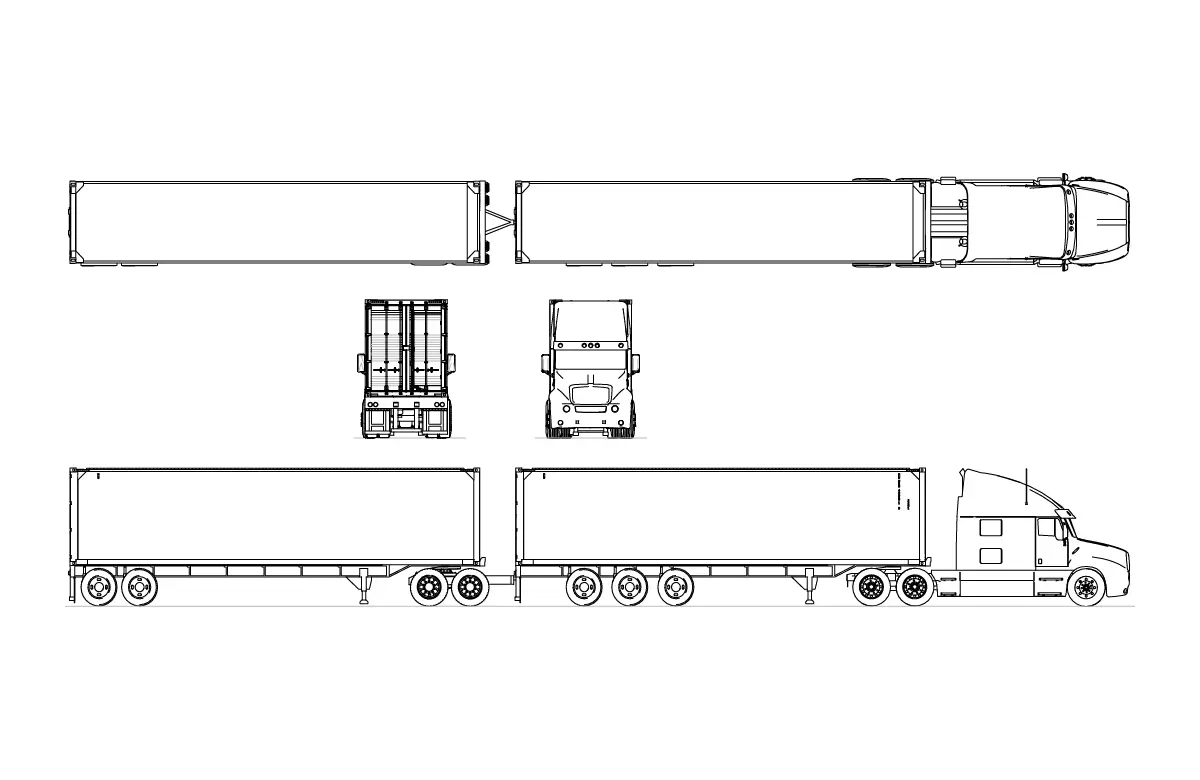 Double Trailer Truck CAD Block