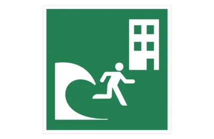 ISO 7010 E063 Tsunami Evacuation Building Sign CAD Drawings (DWG, SVG, PDF)