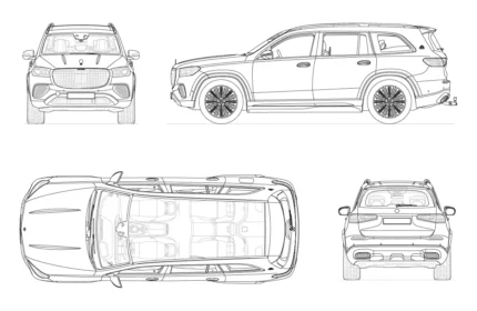 Mercedes-Maybach GLS600 4MATIC 2024 Car CAD Drawings (DWG PDF EPS)