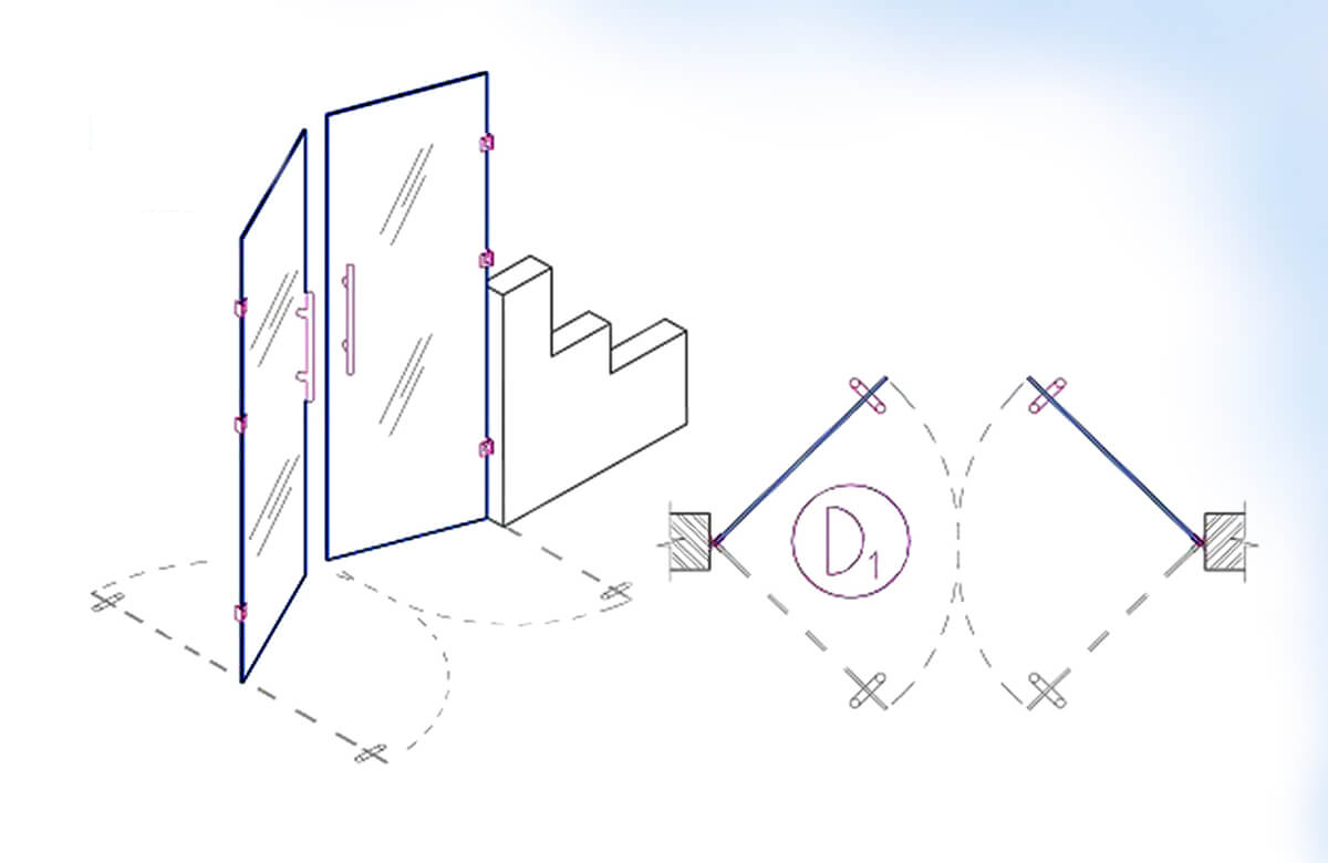 Glass Swing Double Door Autolisp