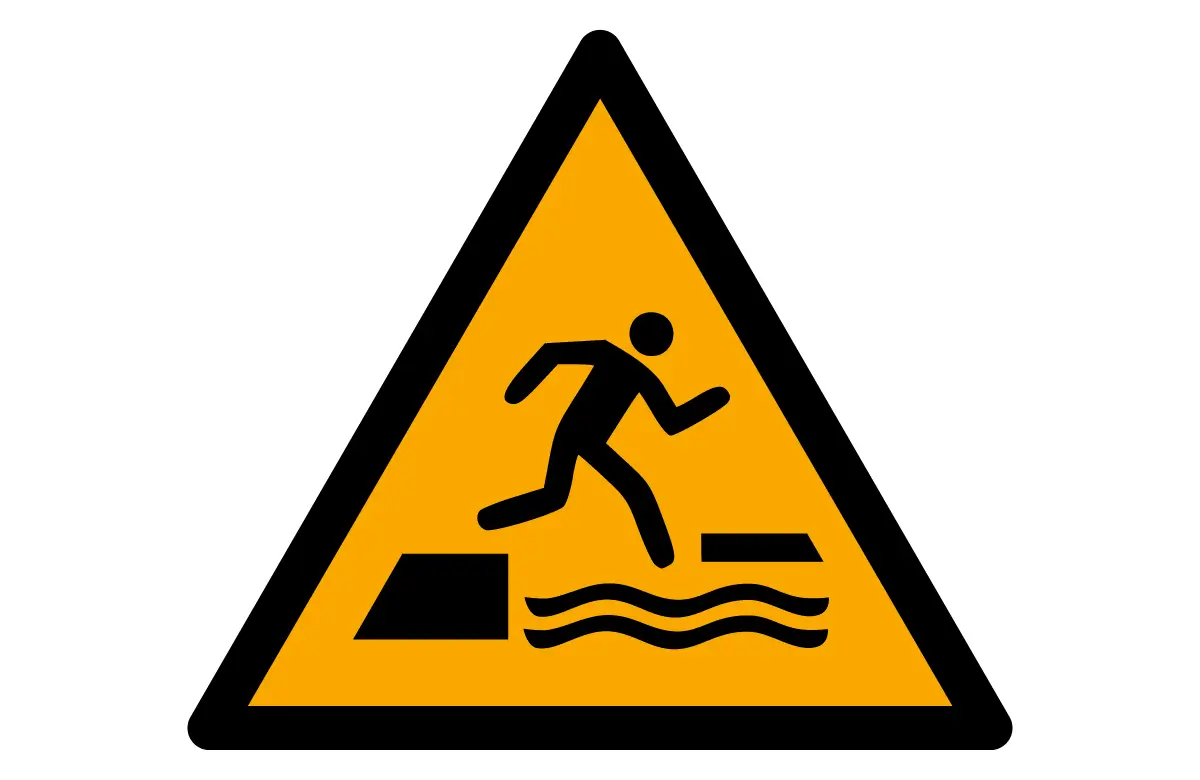 ISO 7010 W068 Falling into water when stepping on or off a floating surface Warning Sign CAD Drawings (DWG, SVG, PDF)